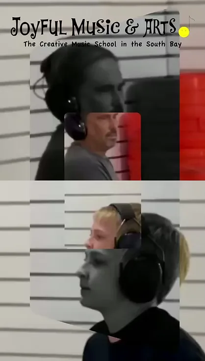 Music student learning with headphones