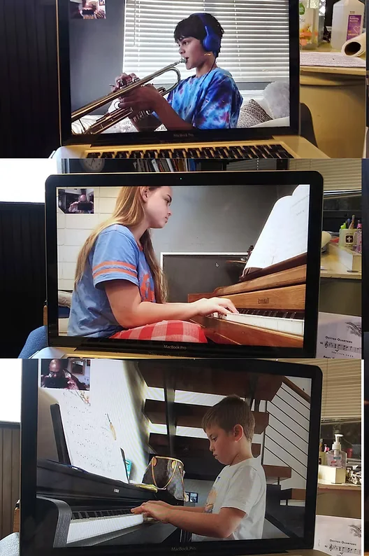 Students taking online piano lessons